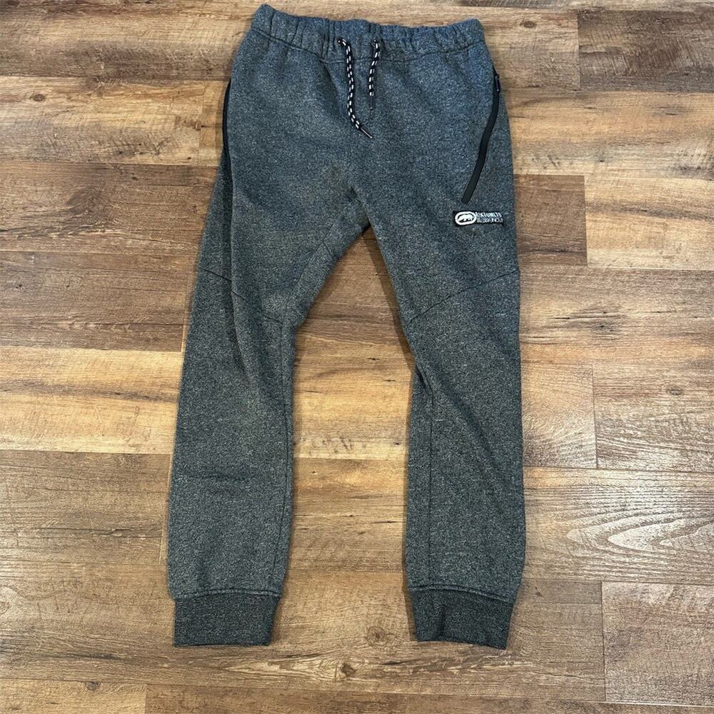Ecko Unltd Jogger Sweatpants Mens Size M Gray Heather Drawstring Zip Streetwear
